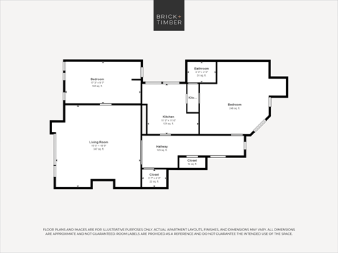 Floor plan for 2 beds, 1 bath, 1171 sqft